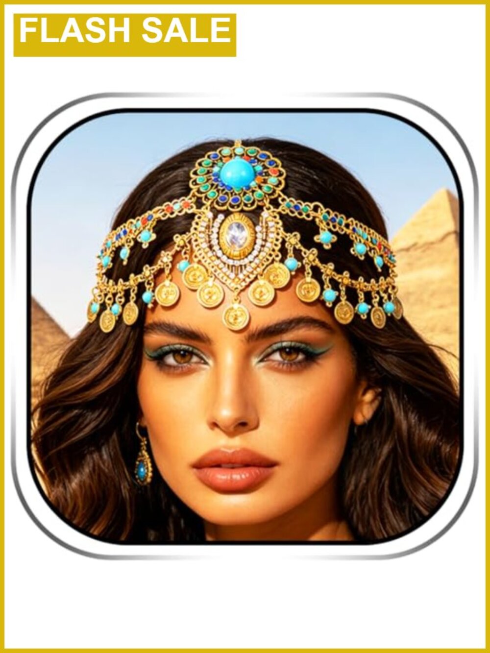 Egyptian Headpiece Turquoise Boho Coin Gold Head Chain Hair Jewelry for Women